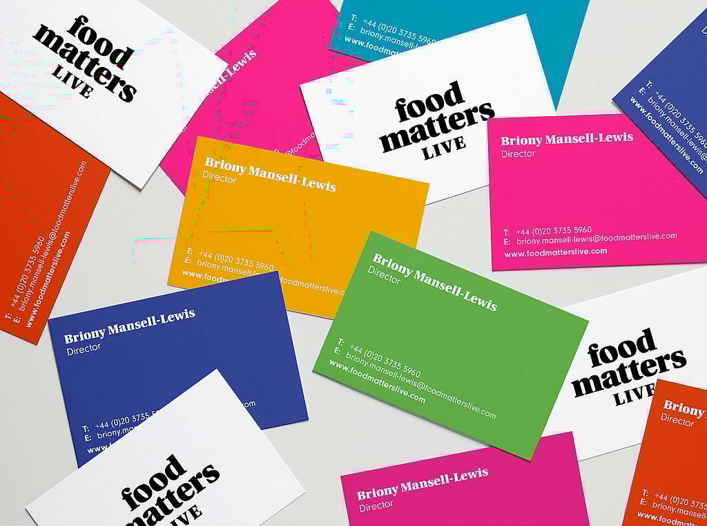 Straight Forward. Food Matters Live rebrand. Business cards
